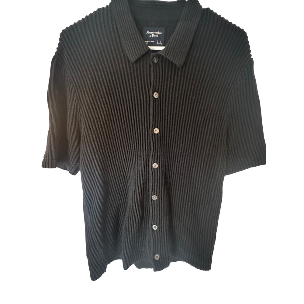 Abercrombie & Fitch Mens Black Pleated Ribbed Short Sleeve Button Up Shirt L